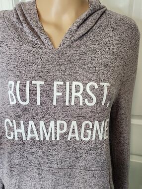 Grayson Threads "But First, Champagne" Soft Hoodie in Purple Gray Heather